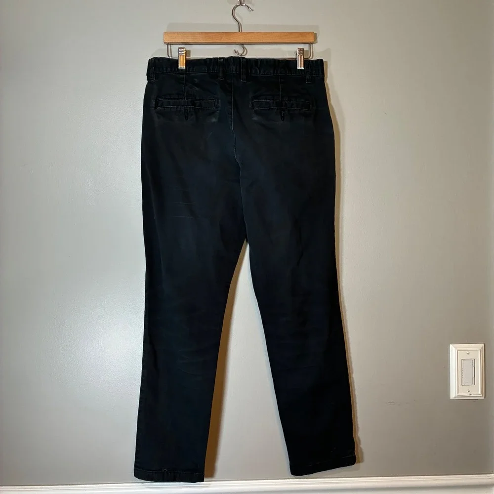 HM Mens Slim Fit Chino Pants Black Cotton Twill Trousers US 33 x 28